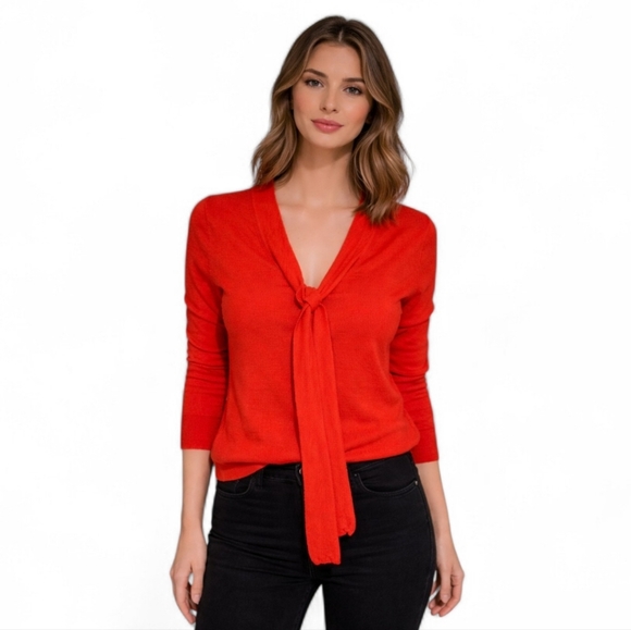 J. Crew Sweaters - J.Crew Italian-Spun Cashmere Tie-Neck Sweater — Classic Red. Size Medium